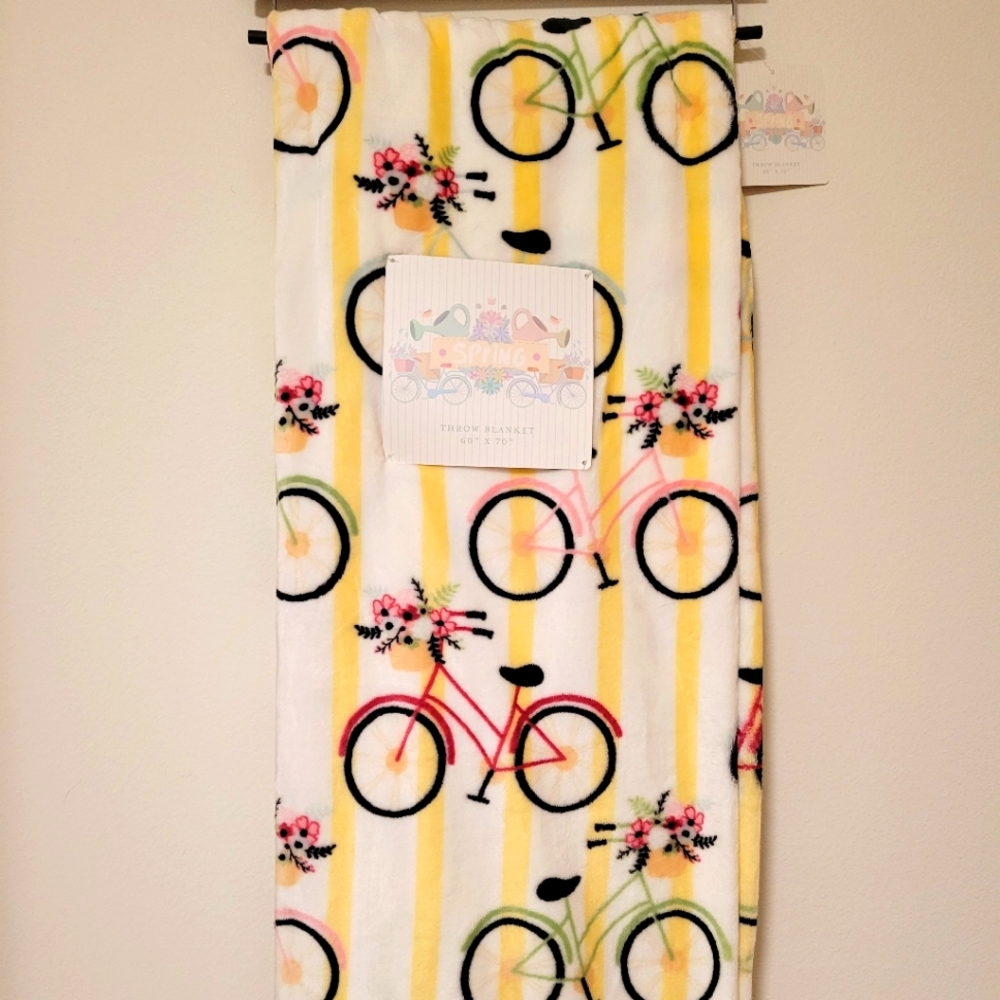 Spring Fleece Throw Blanket Bicycles New